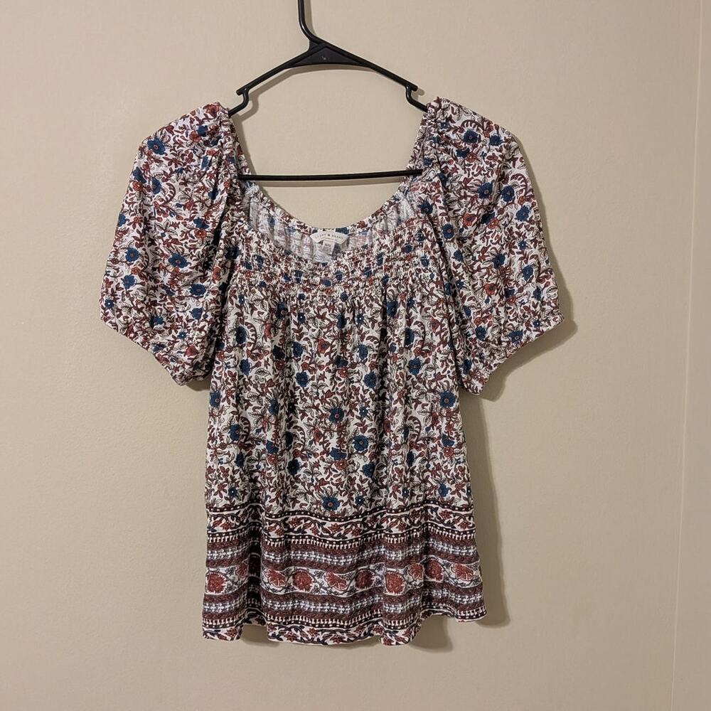 Lucky Brand Boho Floral Blouse With Puff Sleeves